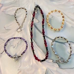 Jewelry Bundle: One Jewel-Beaded Necklace and Four Jewel-Beaded Bracelets